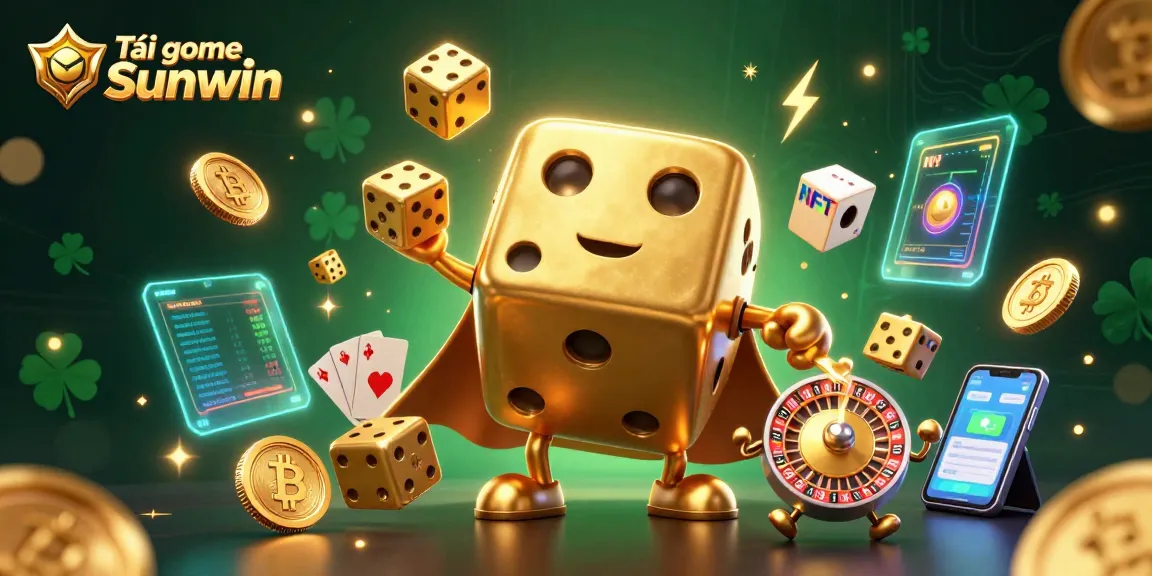 Engage with vibrant 3D art showcasing Tải game Sunwin with golden dice golem and crypto themes.