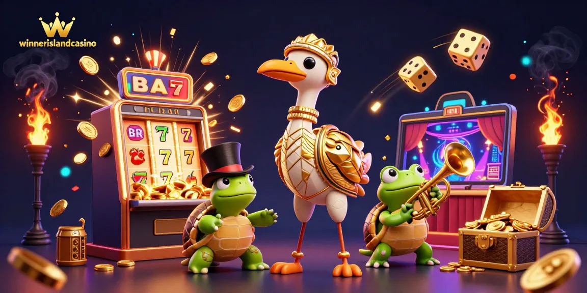 Experience the excitement of winnerislandcasino with 3D characters enjoying a jackpot explosion.